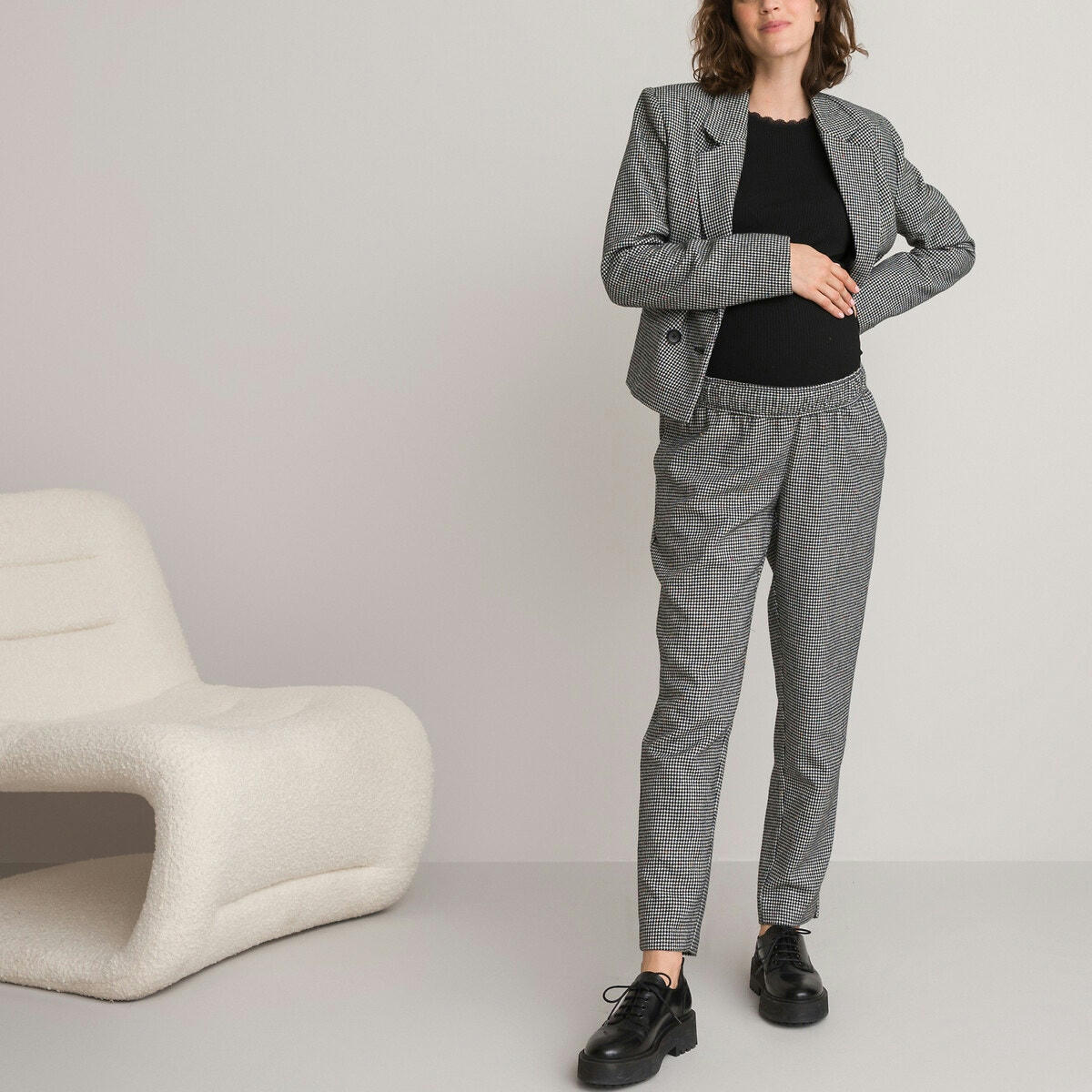 Pantalon de grossesse cigarette pied-de-poule