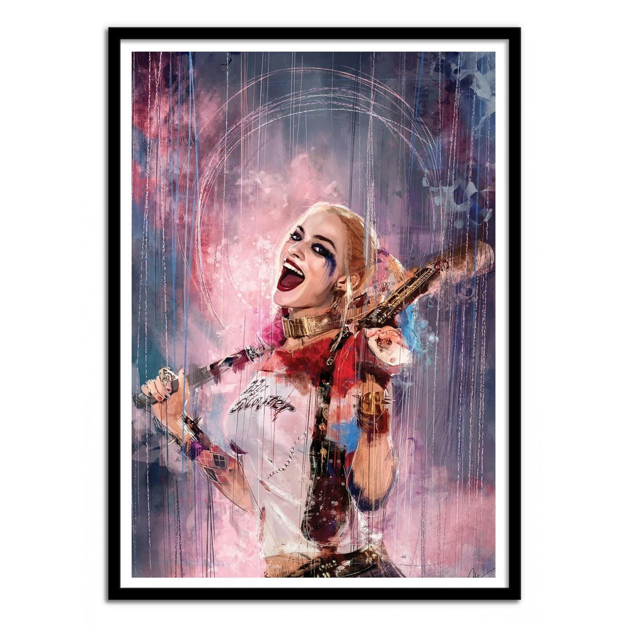 WISESNAIL - HARLEY QUINN - Affiche d'art avec Cadre bois noir - 30 x 40 cm