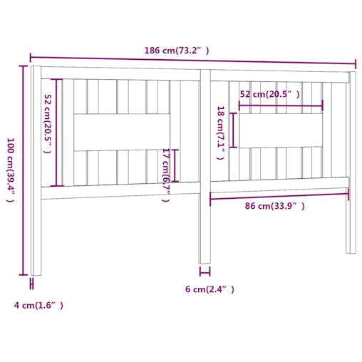 NNEVL Headboard 186x4x100 cm Solid Wood Pine
