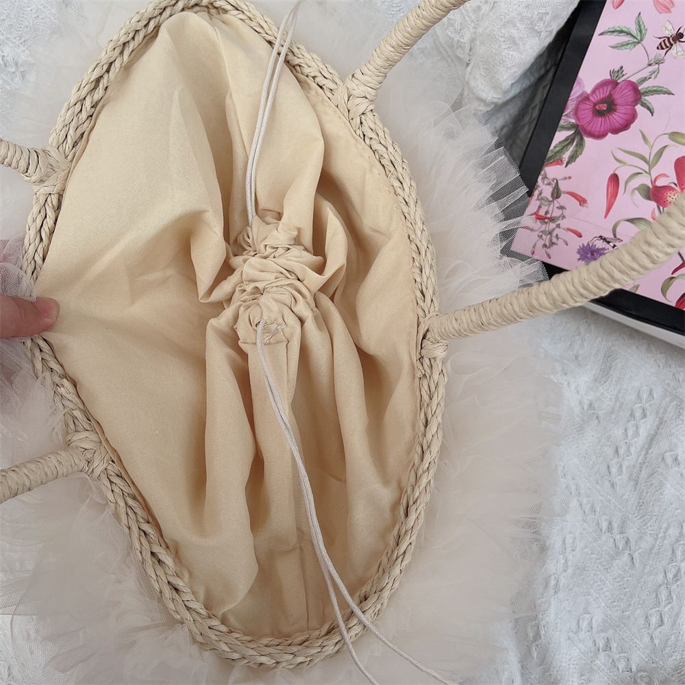 PEACH ACCESSORIES Ruffle Edge Straw Tote Bag