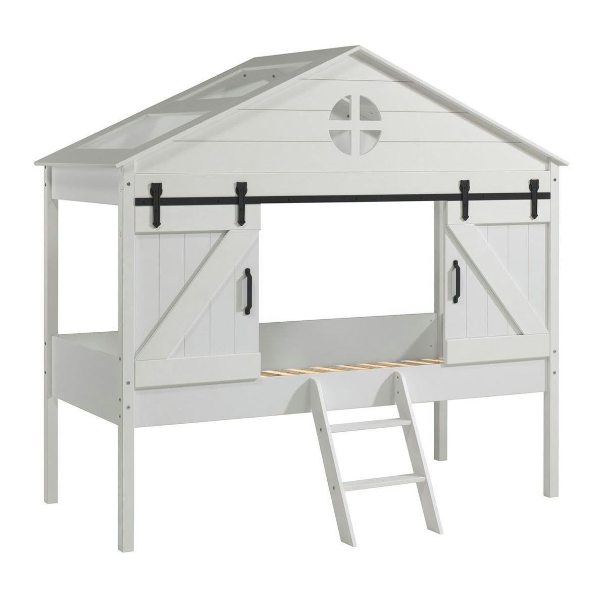 MAGGIE - Lit  cabane surélevé 90x200cm type grange avec sommier