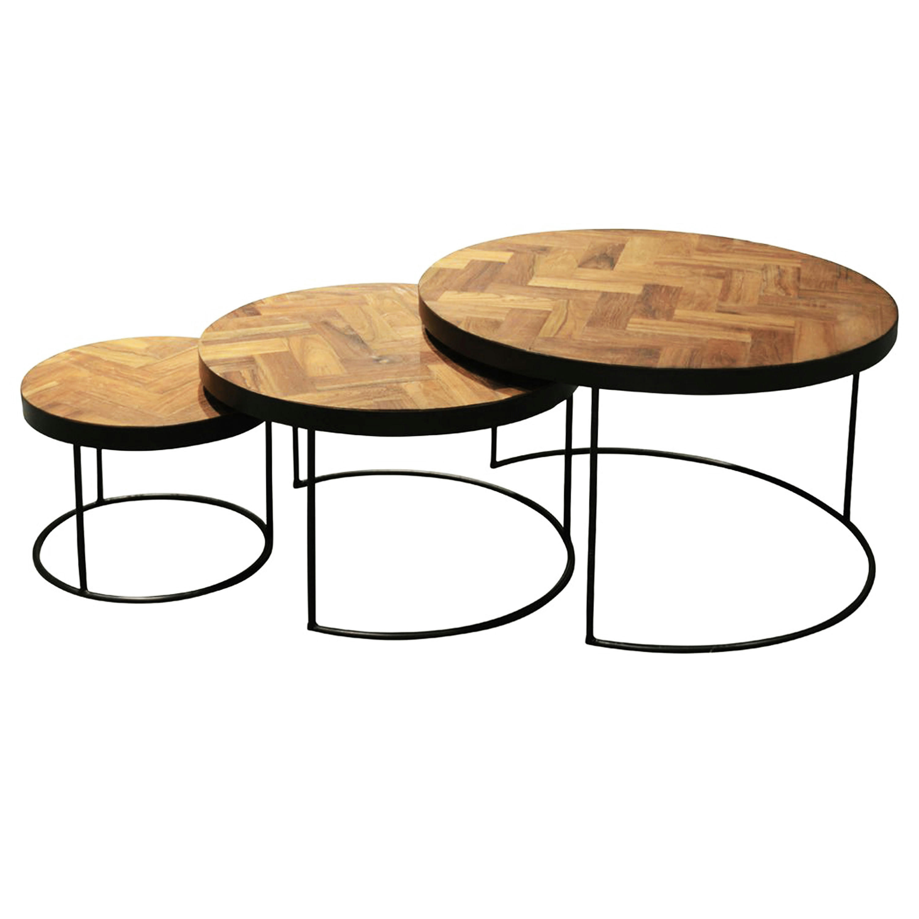 BIARRITZ - BIARRITZ-Set de 3 Tables basses gigognes en Teck massif et métal noir