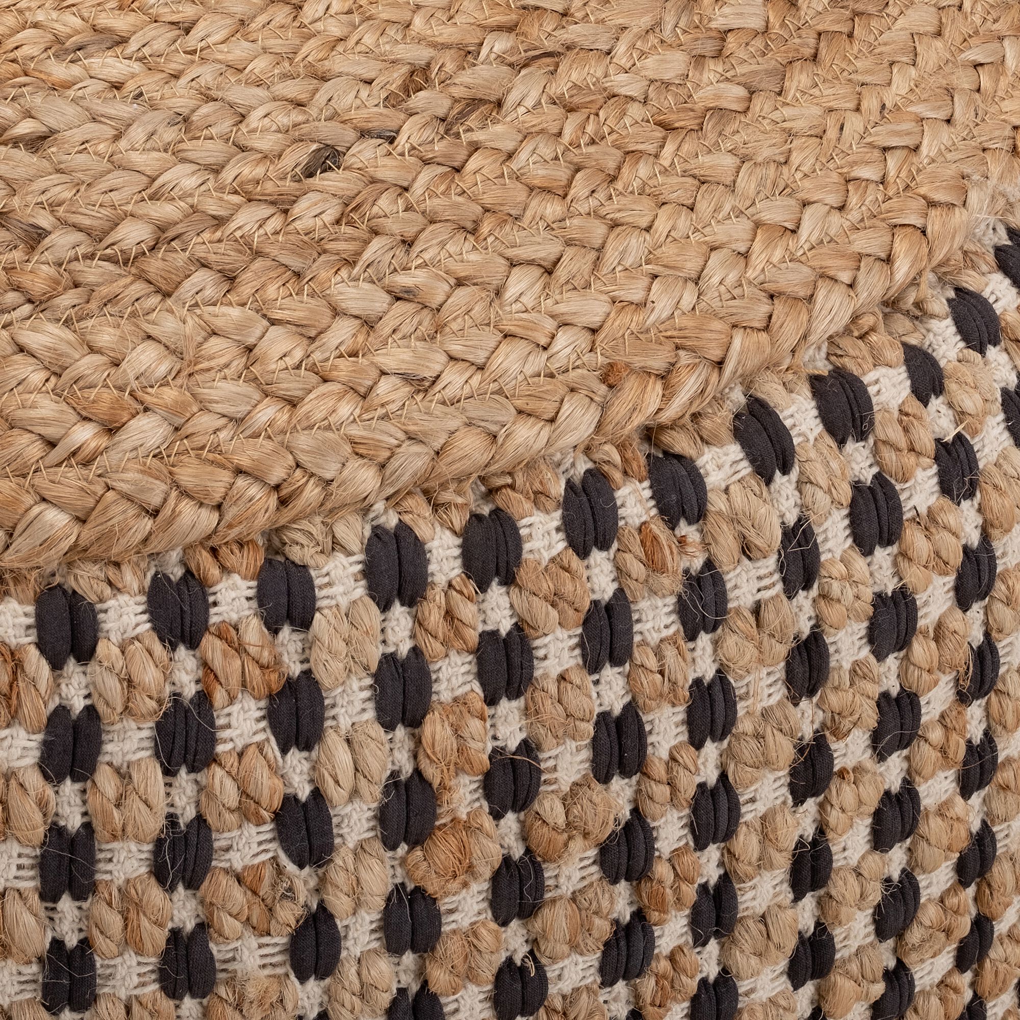 AFAR - Pouf rond en jute et coton - noir D50xH45cm