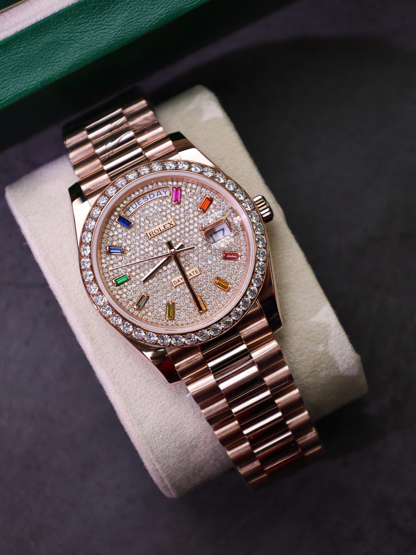 Rolex Day-Date RG Plated Gem-set Bezel Diamond Dial 40mm Super Clone
