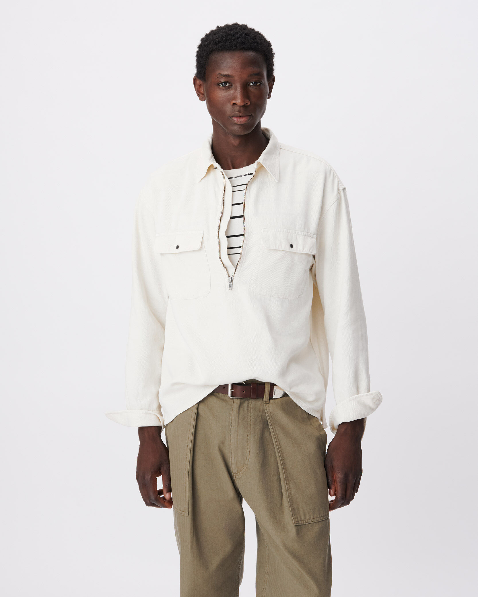 Chemise vareuse loose écrue col zippé Homme