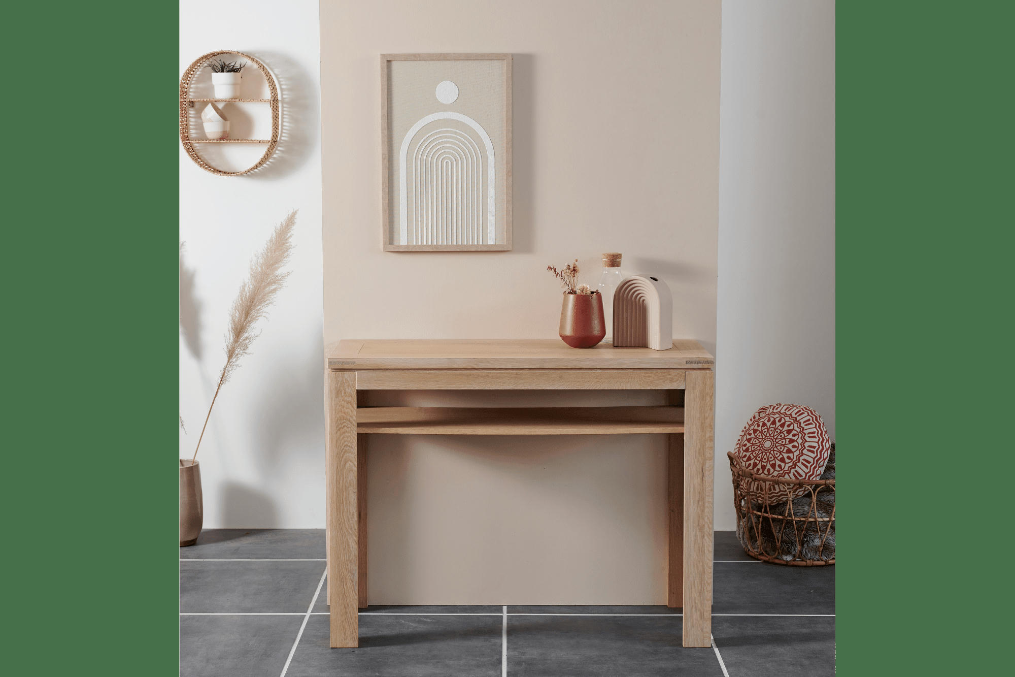 BOSTON - Console moderne bois chêne blanchi massif