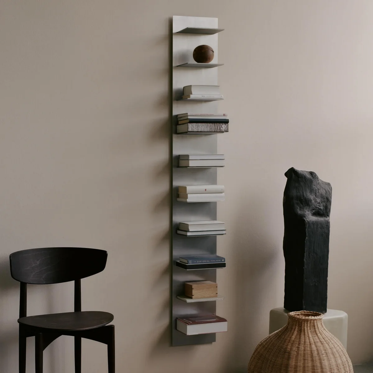 Ferm Living - Lager Tall Wandregal, 25 x 170 cm, Aluminium gebüstet