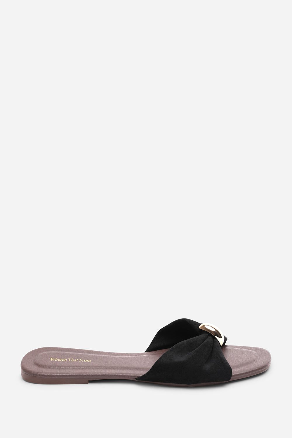 Where's That From Arc' Ruched Buckle Suede Slide On Sandal