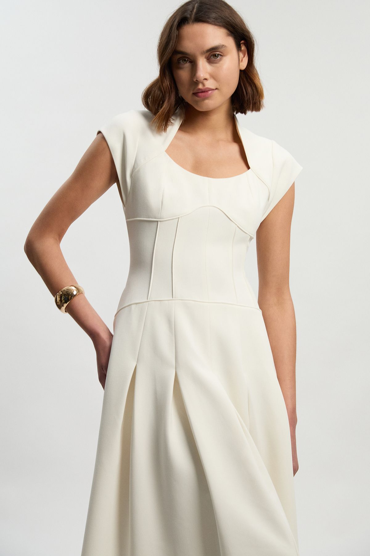 KarenMillen Compact Stretch Dropped Waist Full Skirted Midi Dress