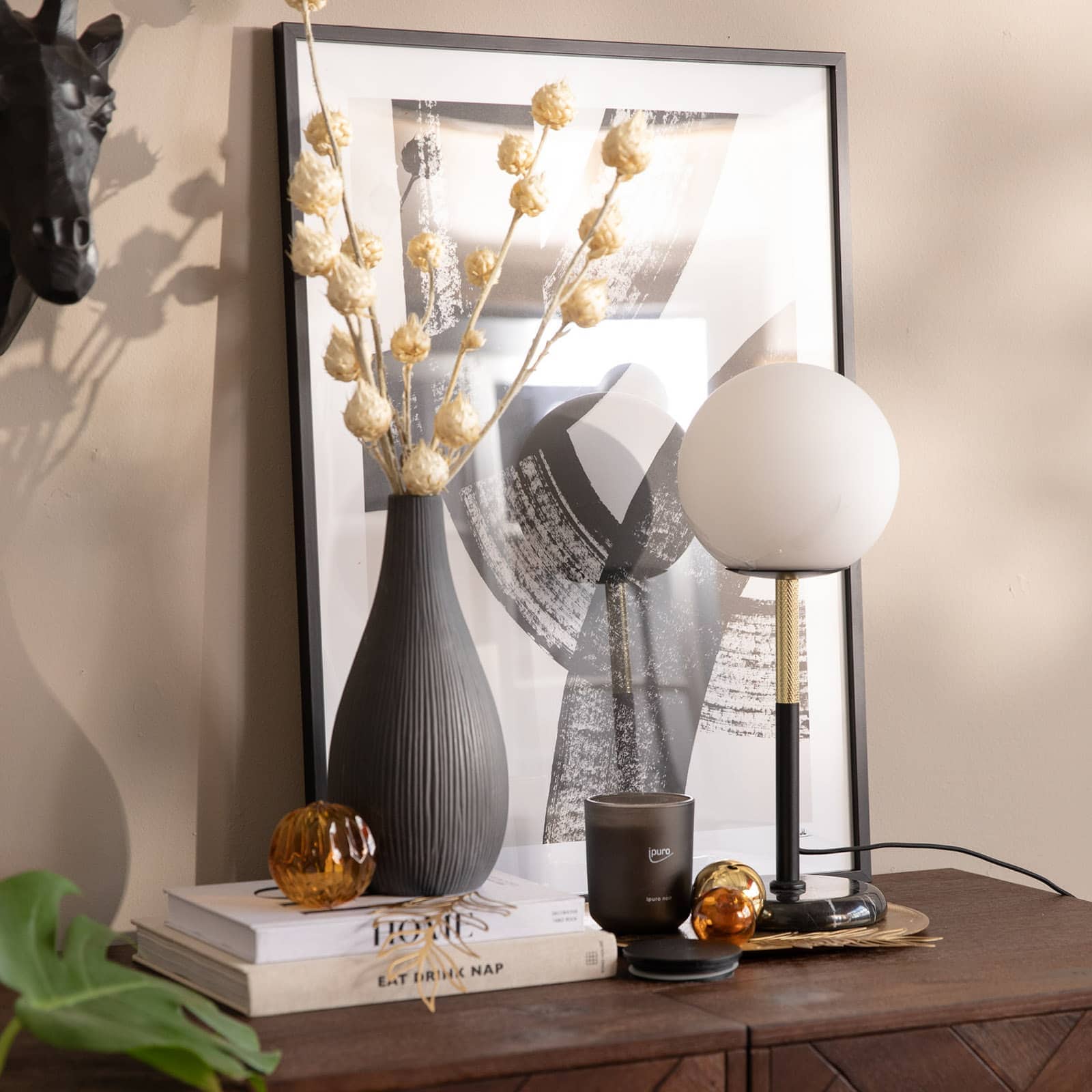 Vase Rills Schwarz, ⌀ 14 cm, H 290 mm