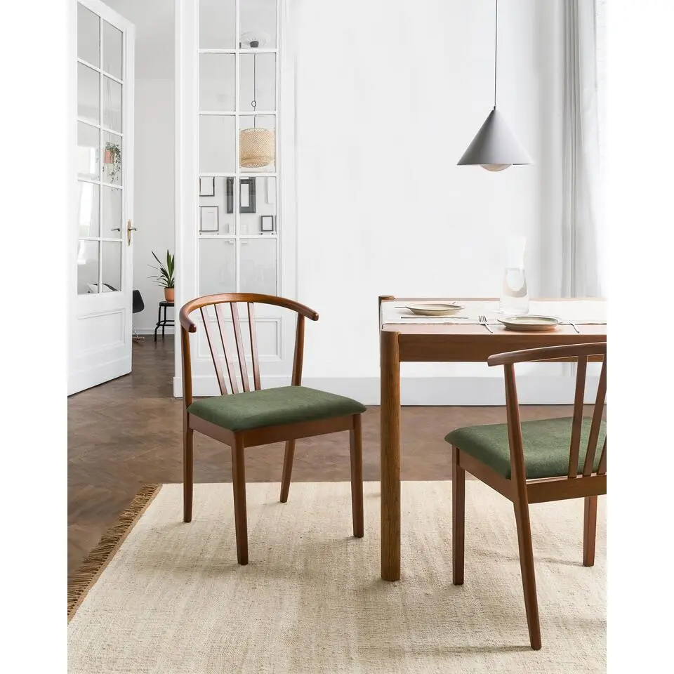 CRAIG - Eetkamerstoel set van 2 - Donkerhout/Groen- Rubberhout