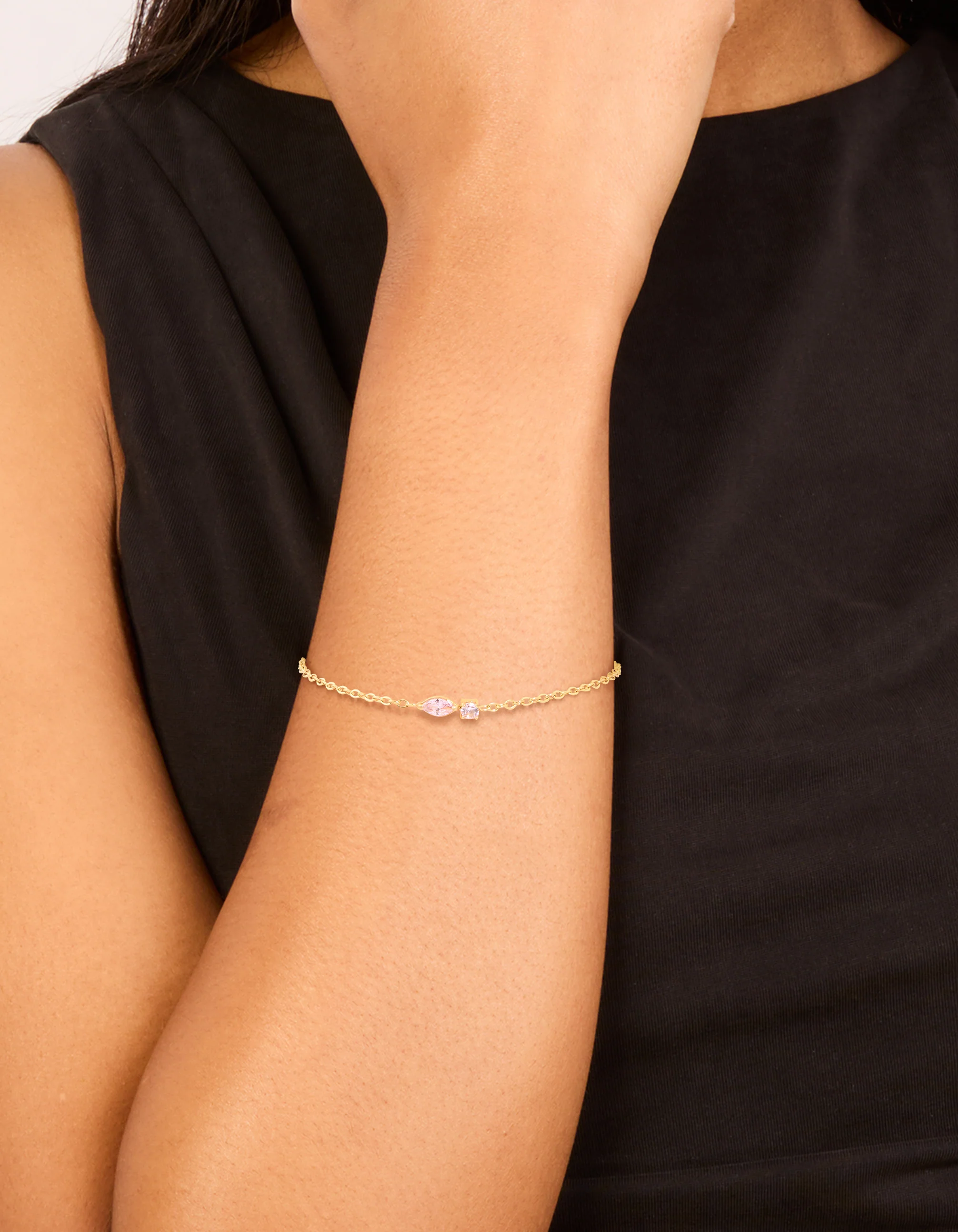 Waterproof Gold Plated Stainless Steel October Pink Cubic Zirconia Birthstone Bracelet