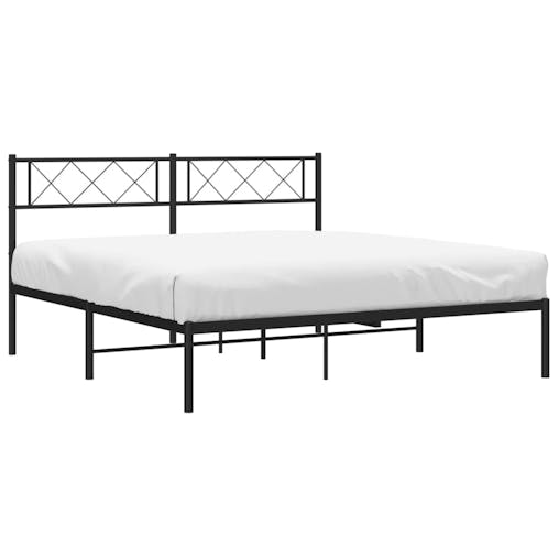 NNEVL Metal Bed Frame with Headboard Black 150x200 cm