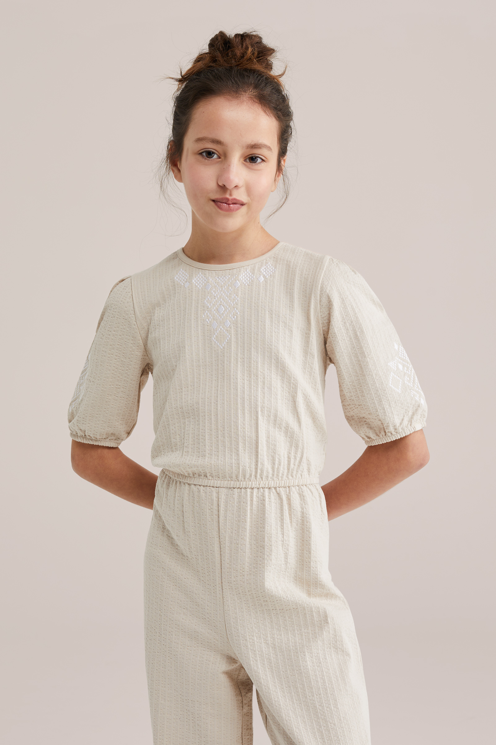 Meisjes seersucker jumpsuit met embroideries