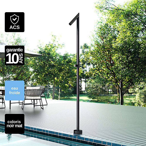 Douche de piscine Sense éclairage Led en Acier Inox 316 Noir Mat - Tête 54mm - H. 2,07m - Garantie 10 ans - POOLIMEX