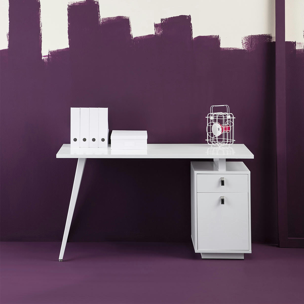 RANDY - Bureau avec caisson 1 porte 1 tiroir blanc 140 cm