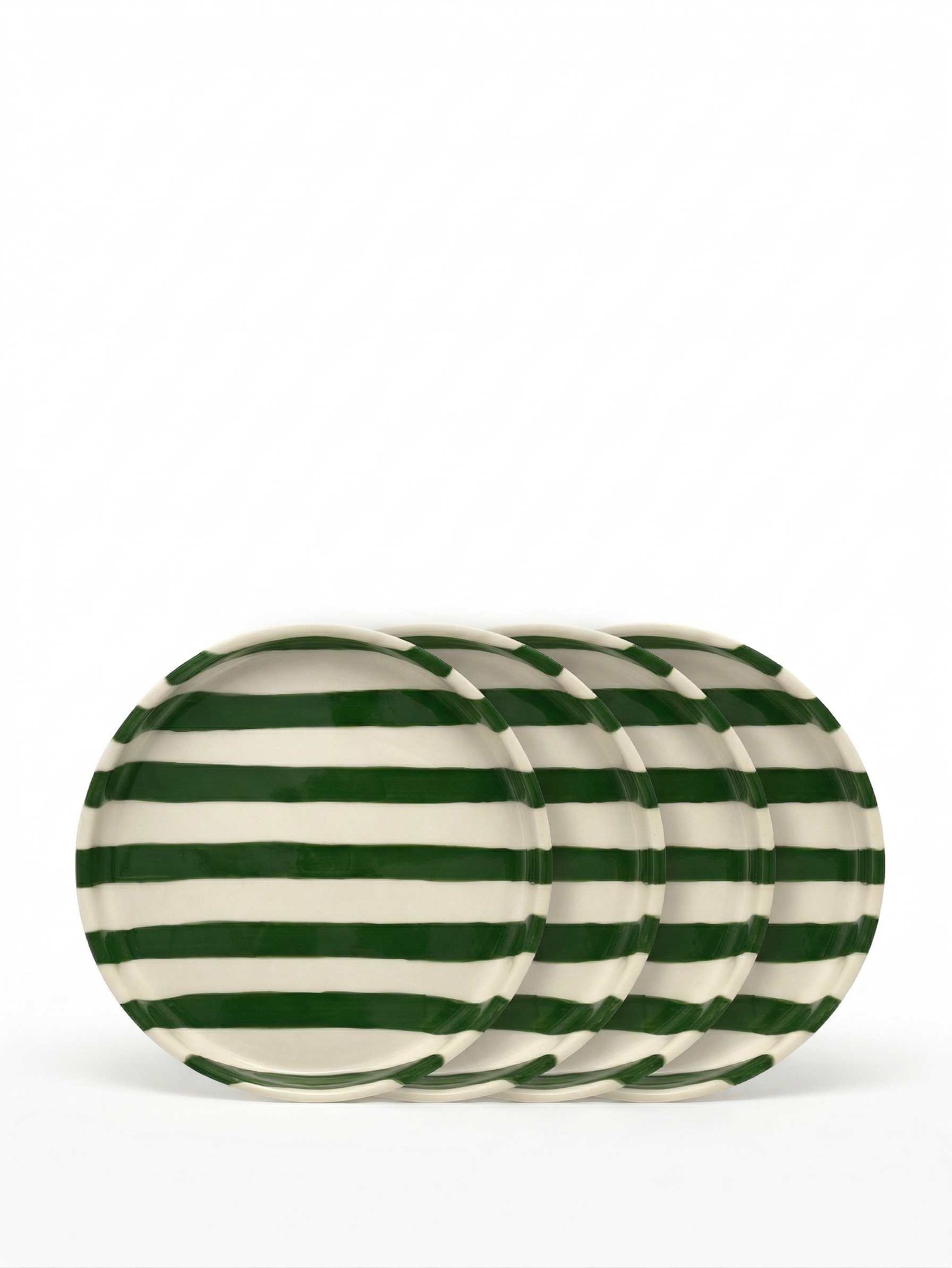 vtwonen - Gebaksbord - Strepen - Groen - Keramiek - 13cm - Set van 4