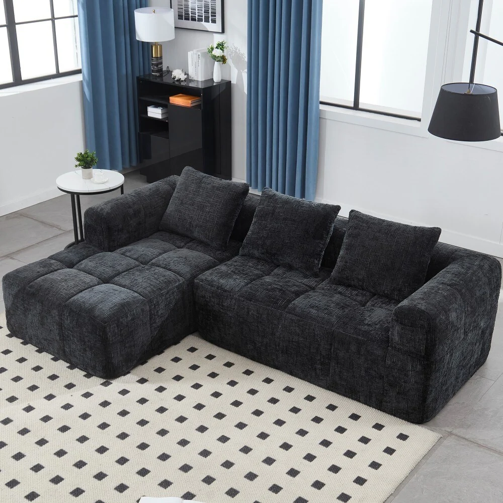 98.42 Modern Chenille L-shaped Modular Sectional Sofa with Chaise Lounge and Small Side Pockets