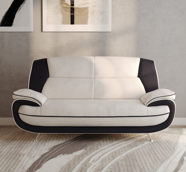 Sofa dwuosobowa, tkanina Soft, biało-czarna, Palermo