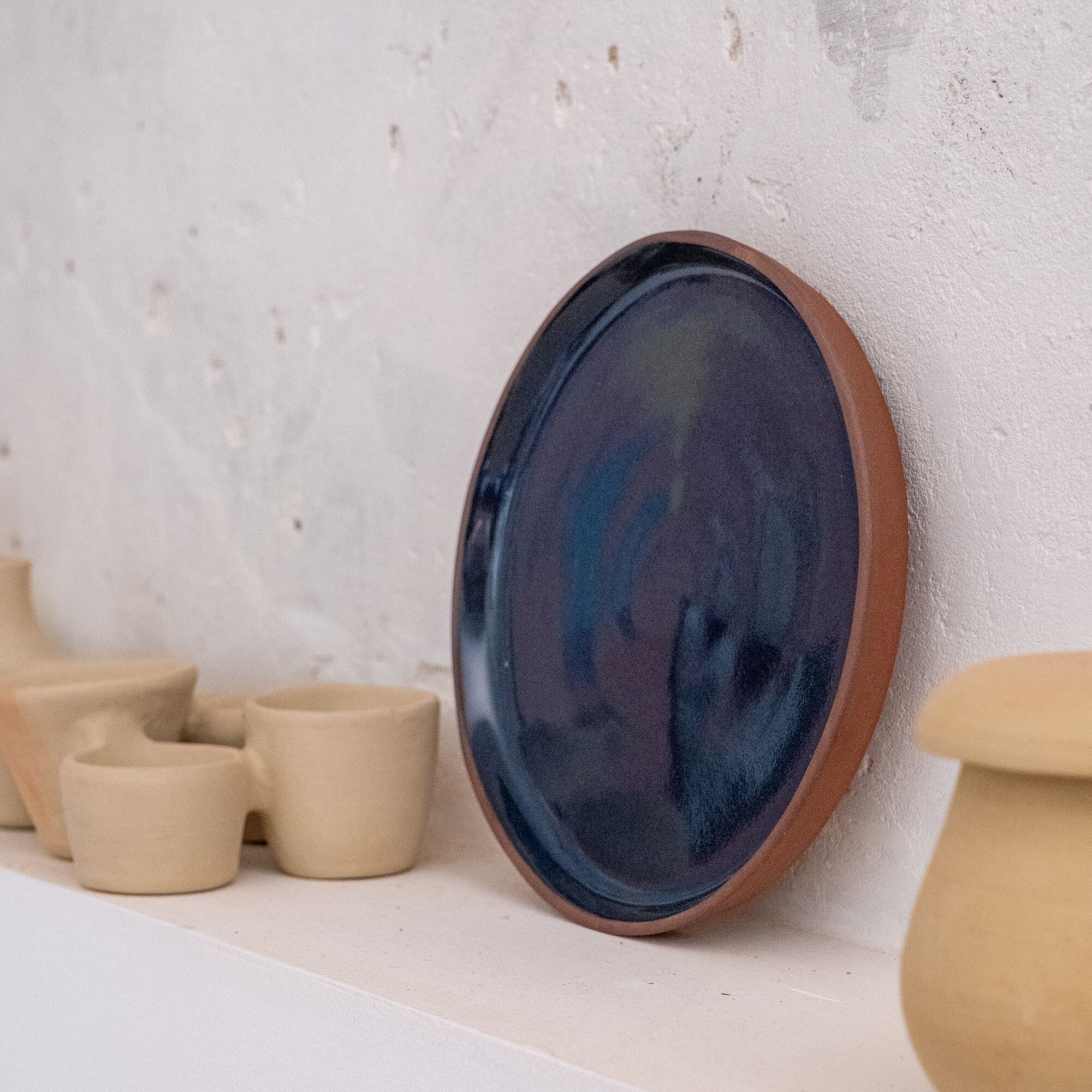 MARIA - Assiette à dessert en terre cuite et grès D19cm - bleu