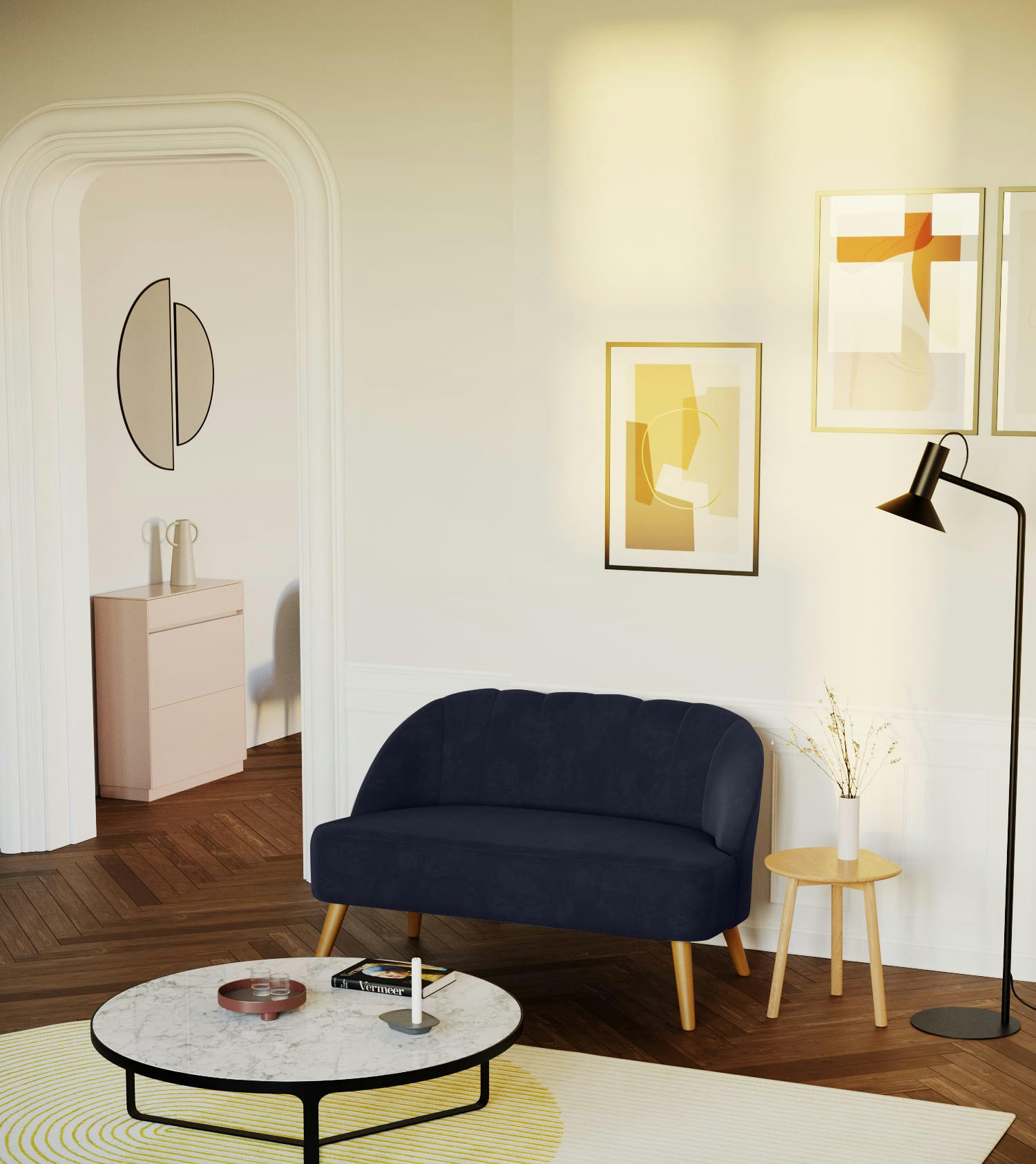 ALIENOR - Canapé 2 places en velours noir