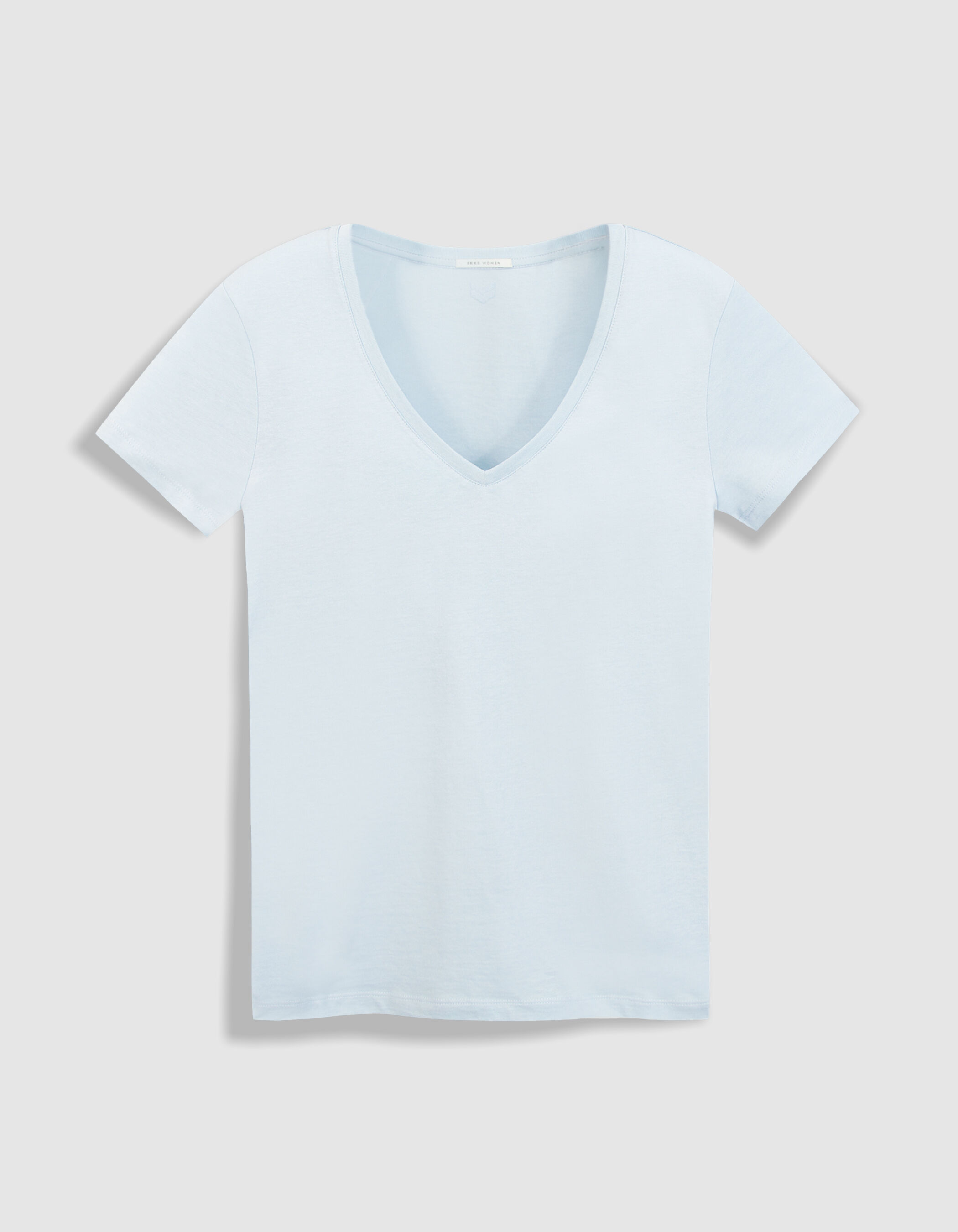 Tee-shirt col V bleu Femme