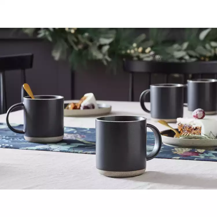Habitat Raw Edge Set of 4 Stoneware Mug - Black