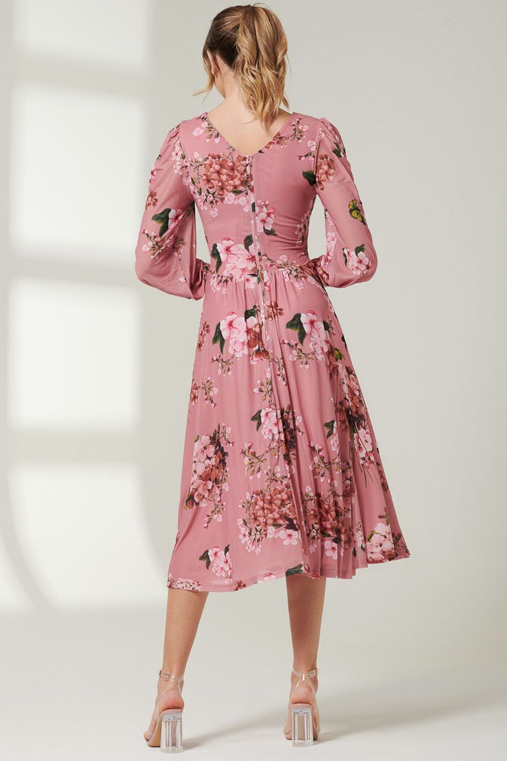 Jolie Moi Floral Printed Mesh Midi Dress