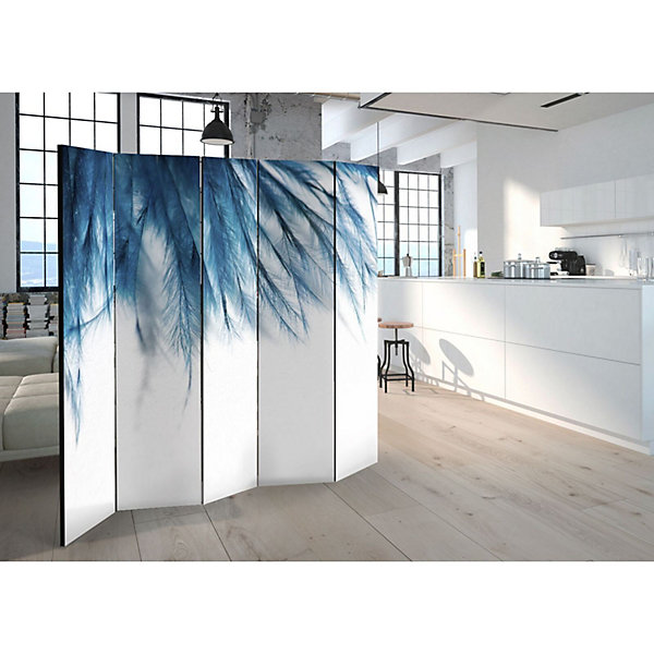 Paravent Plumes de Saphir II - élégance et Design Contemporain 225 x 172 cm Blanc et Bleu