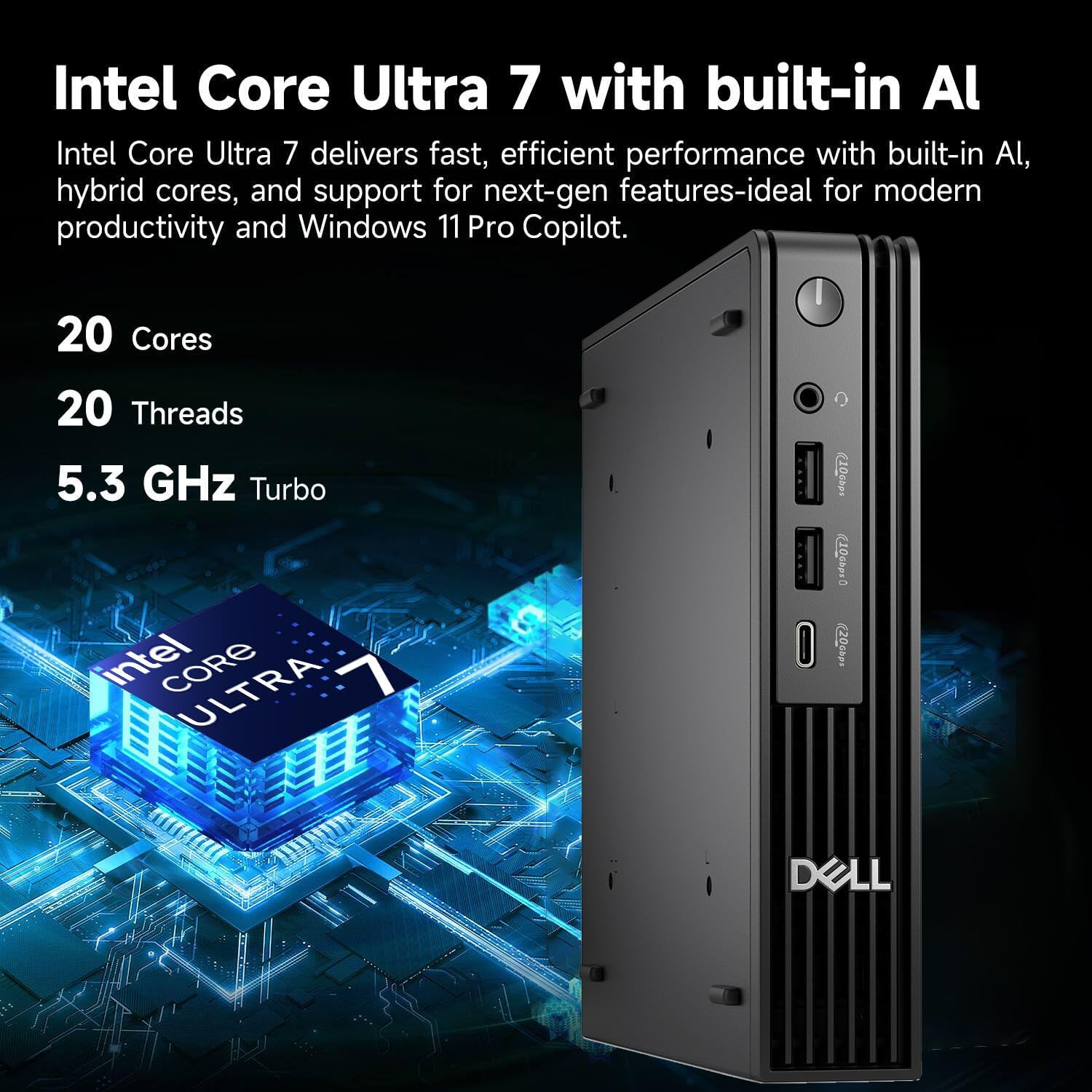 Dell Pro Micro Plus Desktop Computer  Next Gen OptiPlex 7000 MFF  Intel 20-Core Ultra 7 265  32GB DDR5 RAM  1TB PCIe SSD  Al Copilot+ Mini PC  3 DisplayPort & 2 Type-C  WiFi 6 & BT  Windows 11 Pro