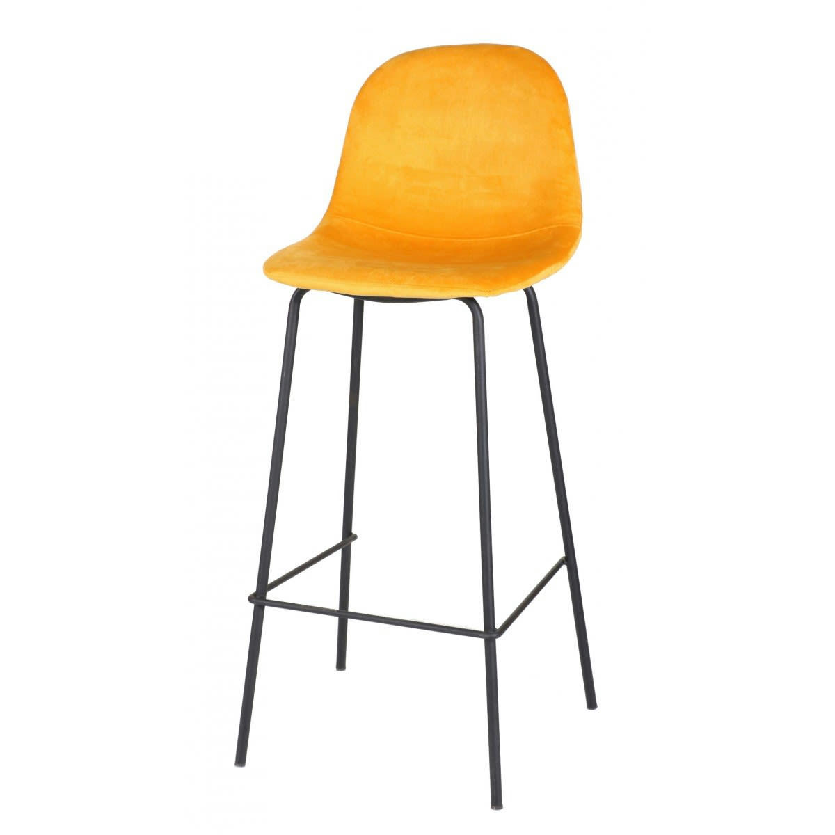 VELOURS - Tabouret de bar métal noir et assise velours jaune