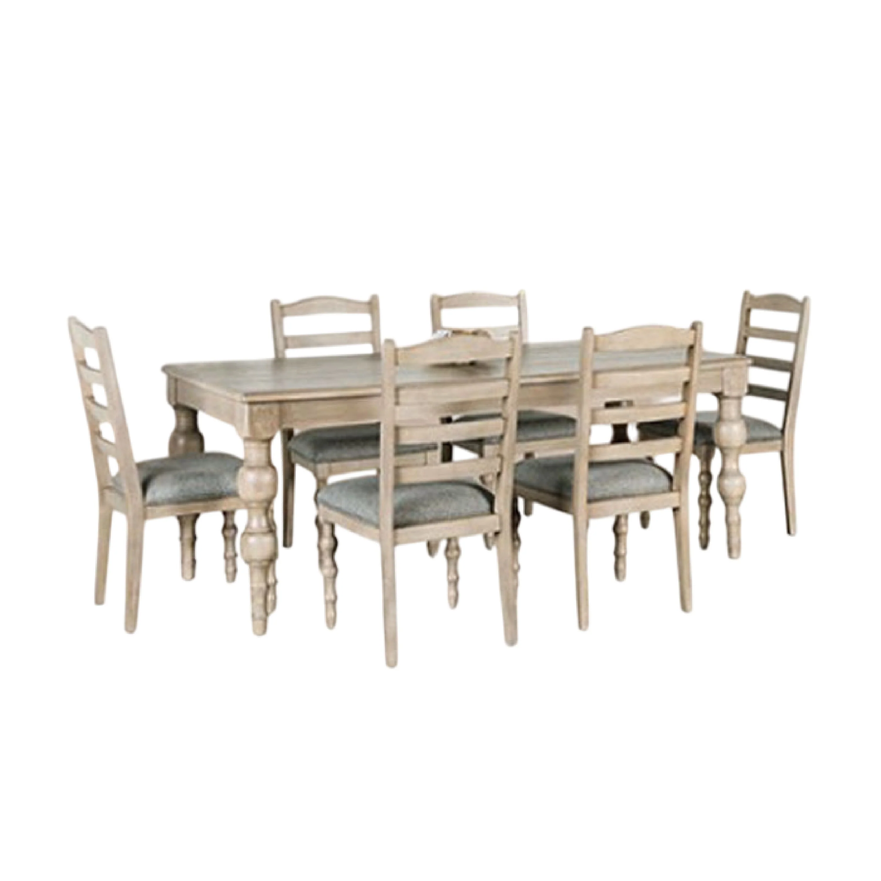 Cherie 7pc Dining Table Set, Turned Legs, 6 Fabric Chairs, Light Brown