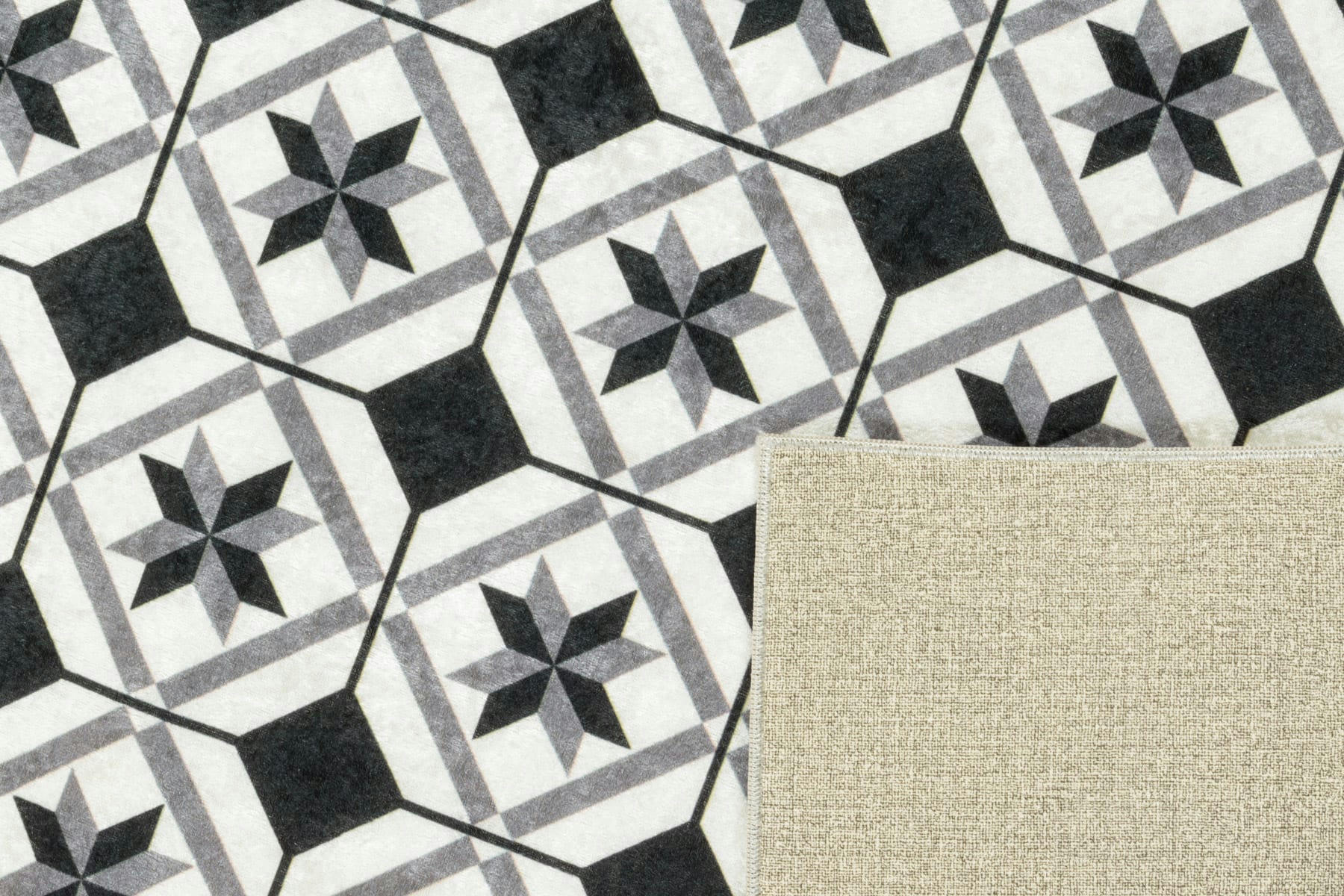 AZULEJO - Tapis de cuisine carreaux de ciment noir 50x100