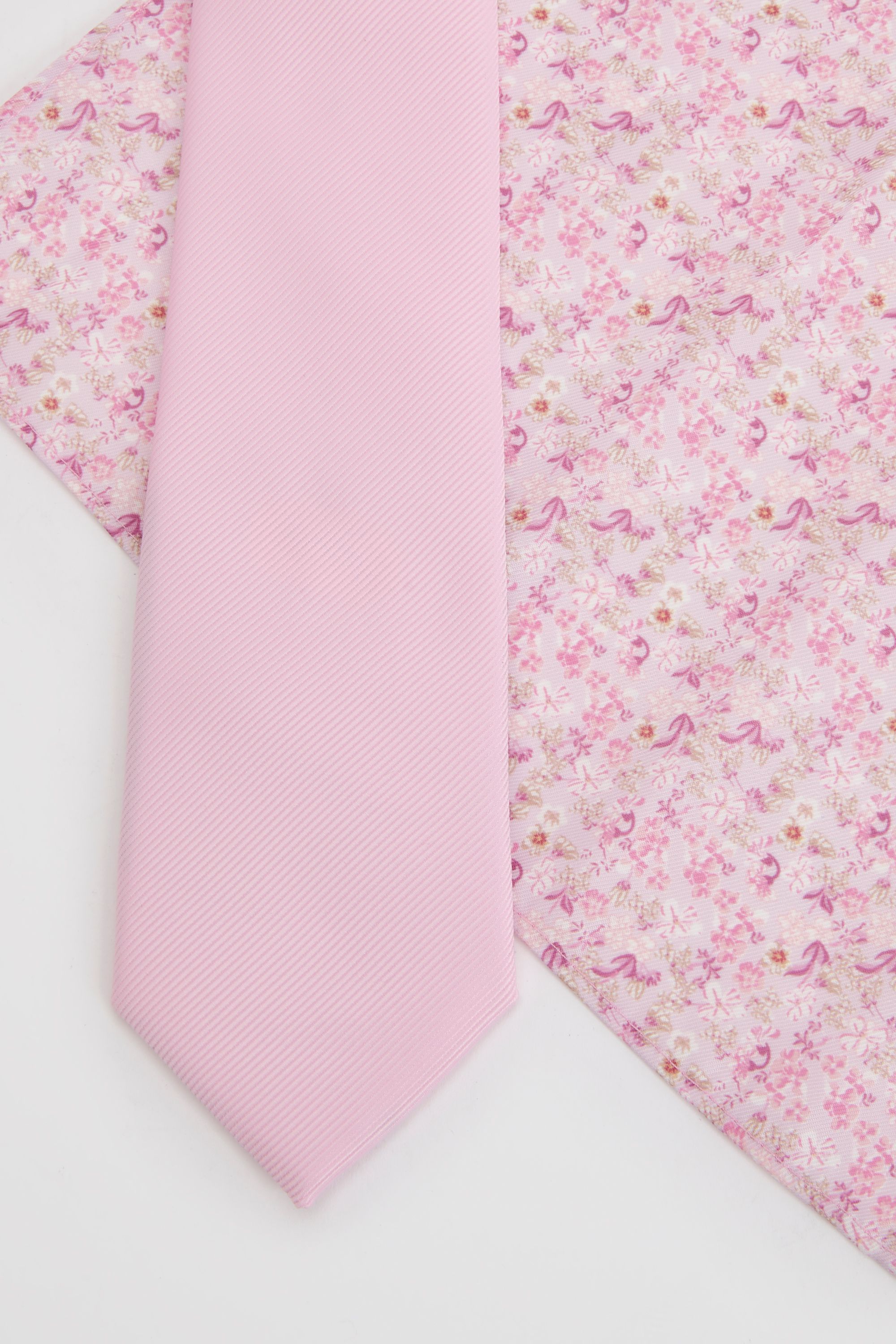 Burton Pink Plain Tie and Ditsy Pocket Square