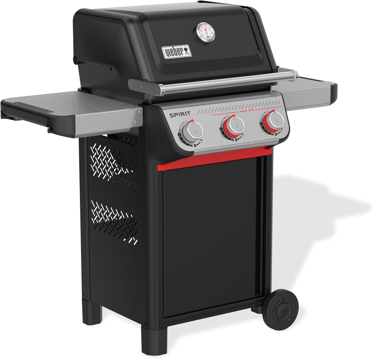 Weber Spirit E-325 Liquid Propane Gas Grill for Outdoor Cooking and BBQ  3 Burners and 2 Boost Burners  Black – Porcelain-Enameled Cast-Iron Grates  Sear Zone