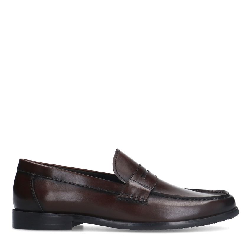 Manfield Donkerbruine leren loafers