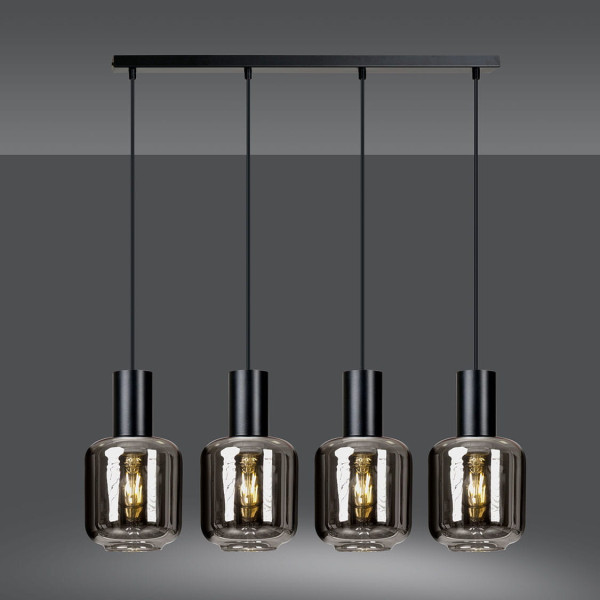 Lampa wisząca czarno-przezroczysta INGVAR 4xE14x10W Emibig
