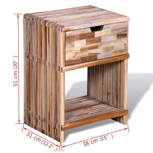 NNEVL Nightstand with Drawer Reclaimed Teak Wood