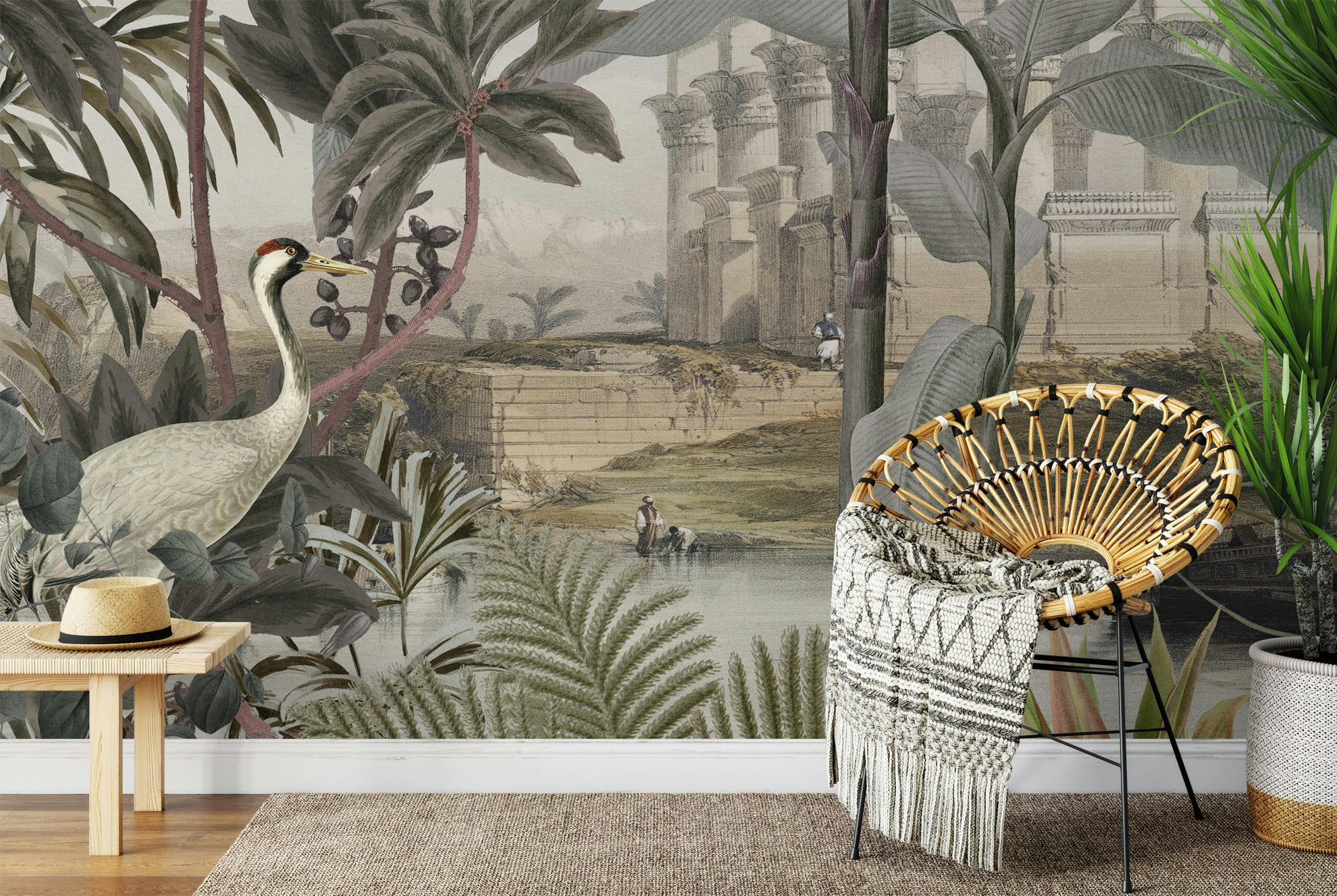 - Papier peint intissé paysage jungle Akshar beige 255x260cm