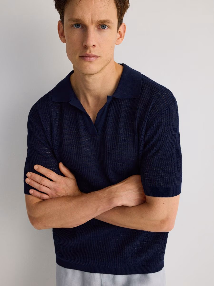 Openwork Linen Rich Polo Shirt