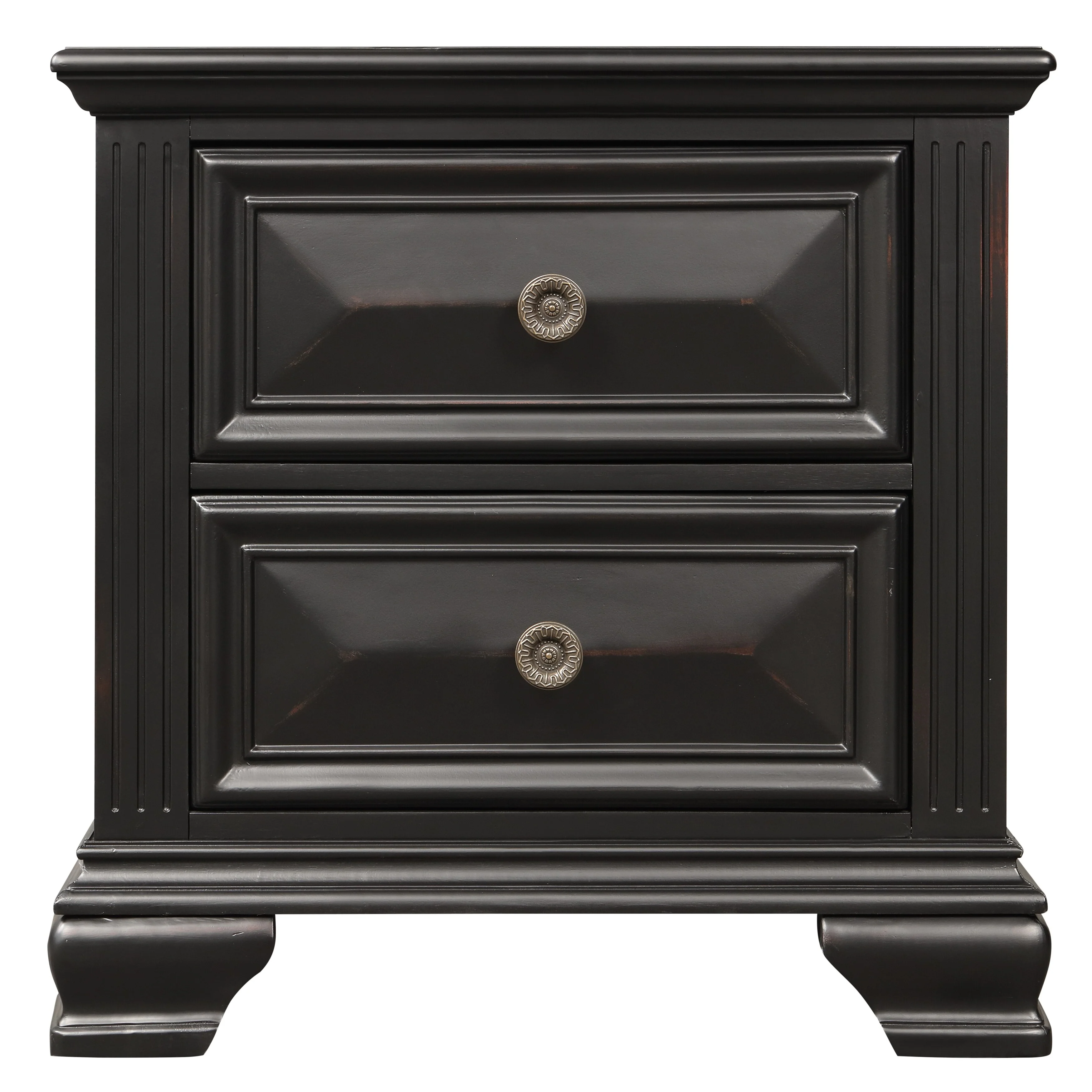 Roundhill Furniture Renova Vintage Black 2-Drawer Nightstand