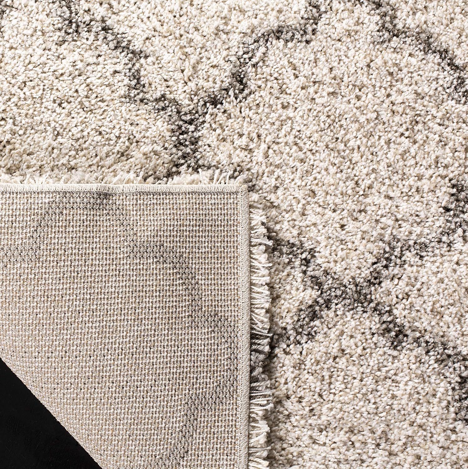 SAFAVIEH Hudson Shag Collection Area Rug - 9' x 12', Ivory & Grey, Moroccan Trellis Design, Non-Shedding & Easy Care, 2-inch Thick Ideal for High Traffic Areas in Living Room, Bedroom (SGH282A)