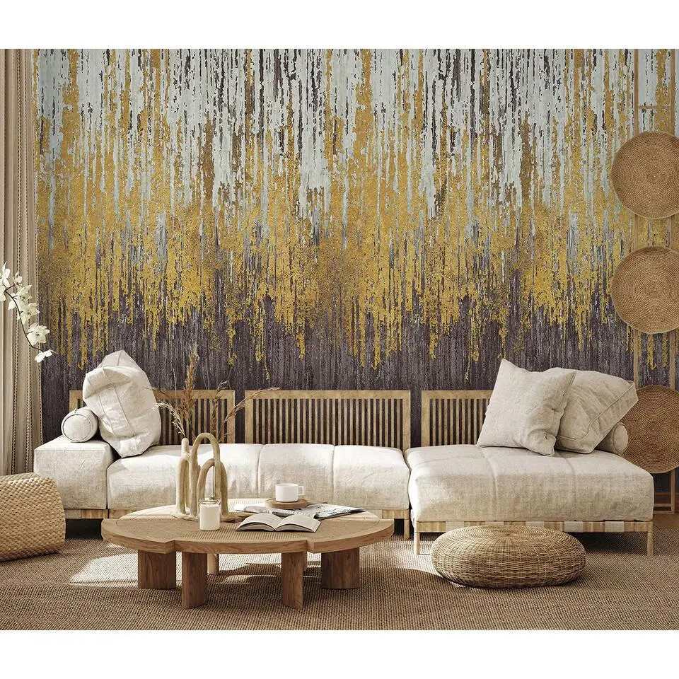 Sanders & Sanders fotobehang steen goud en donker paars - 424 x 280 cm