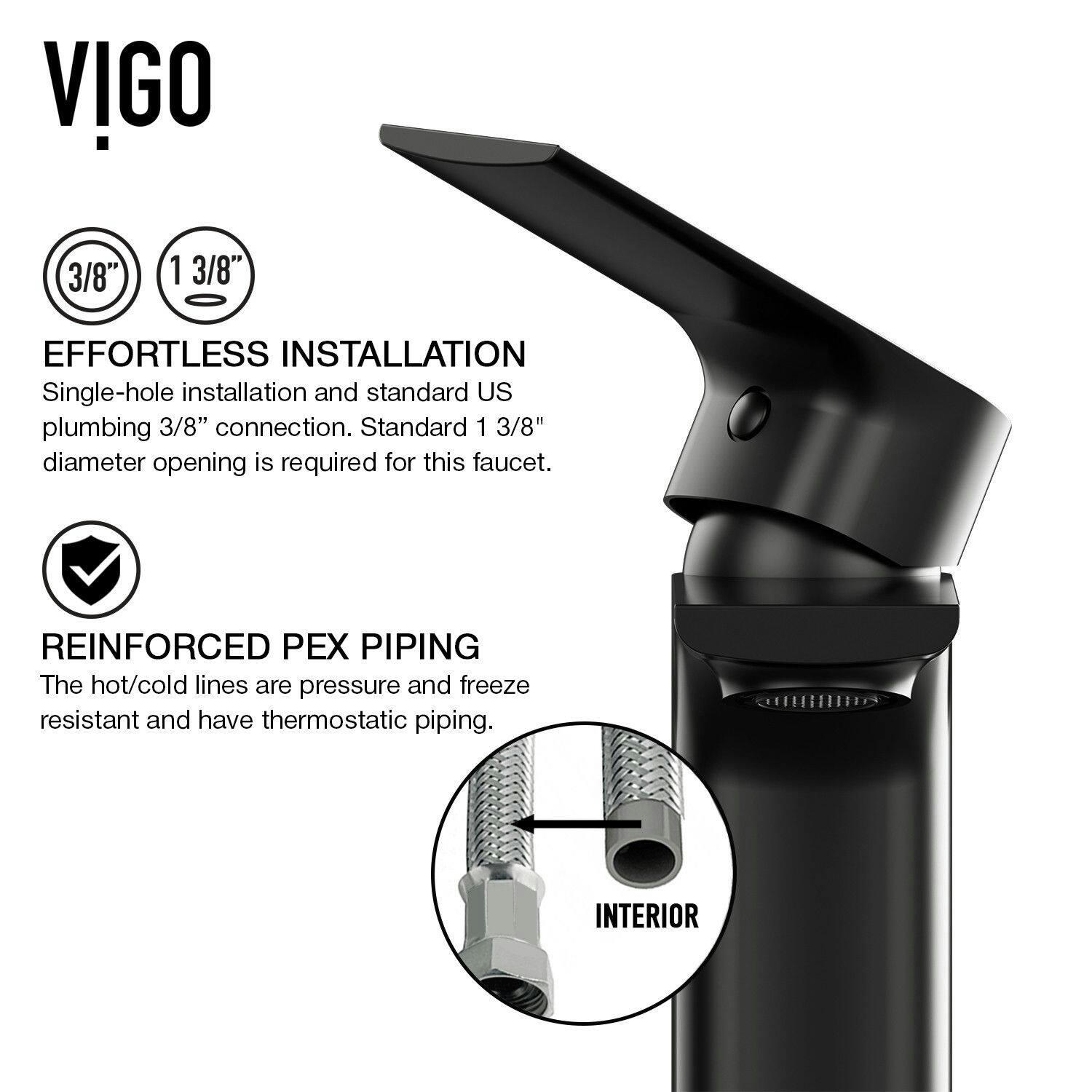 VIGO Norfolk Single Handle Vessel Bathroom Sink Faucet, WaterSense® Certified, Matte Black