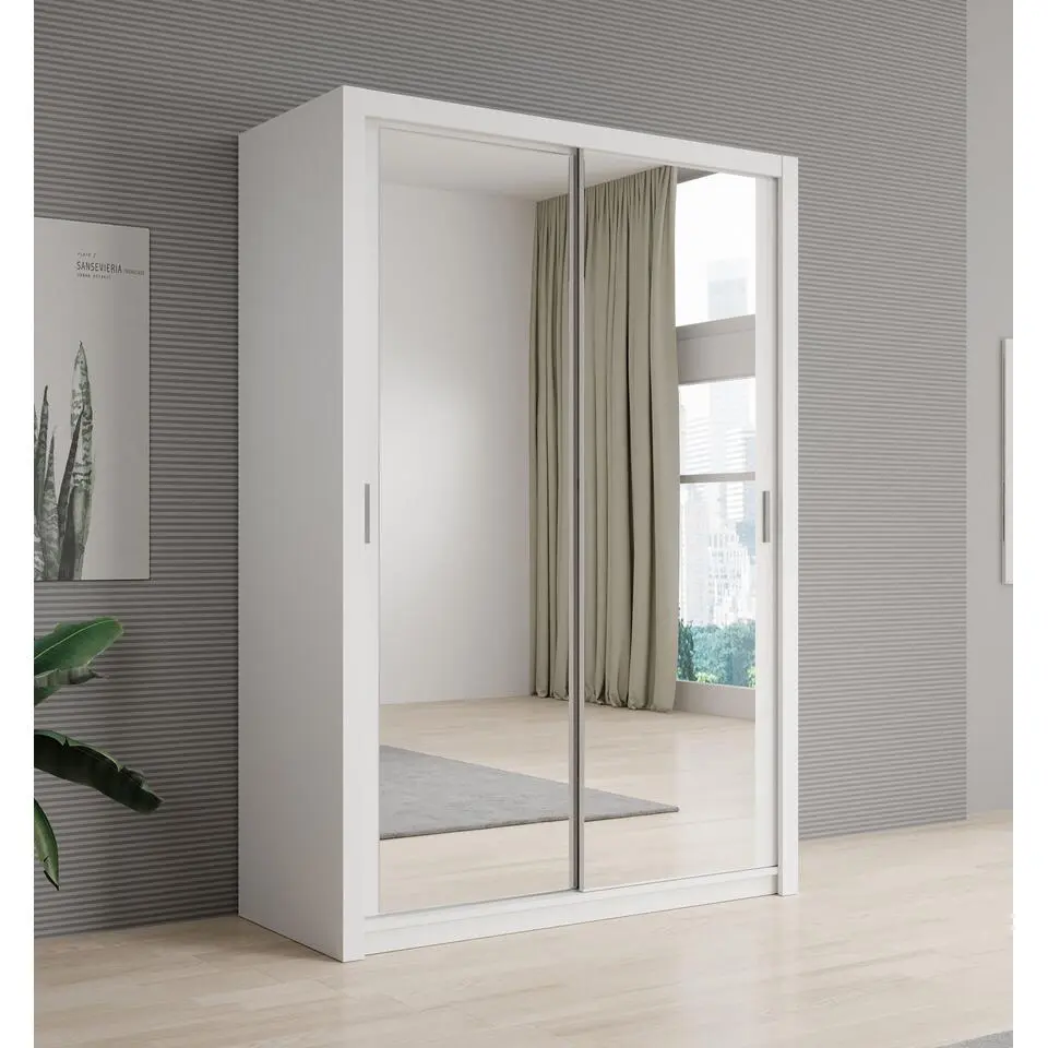 Meubella - Kledingkast Blake - Wit - 150 cm - Met spiegel