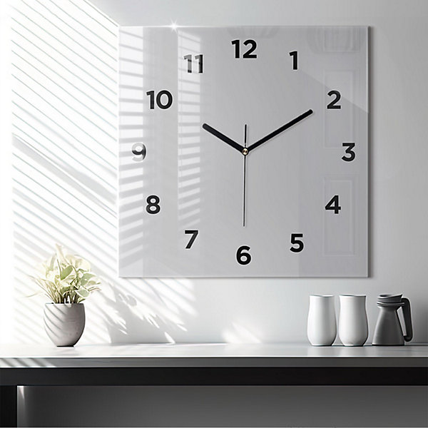 Horloge murale Wallfluent 60x60 cm Avec chiffres Aiguilles noires Gris clair 1 pcs