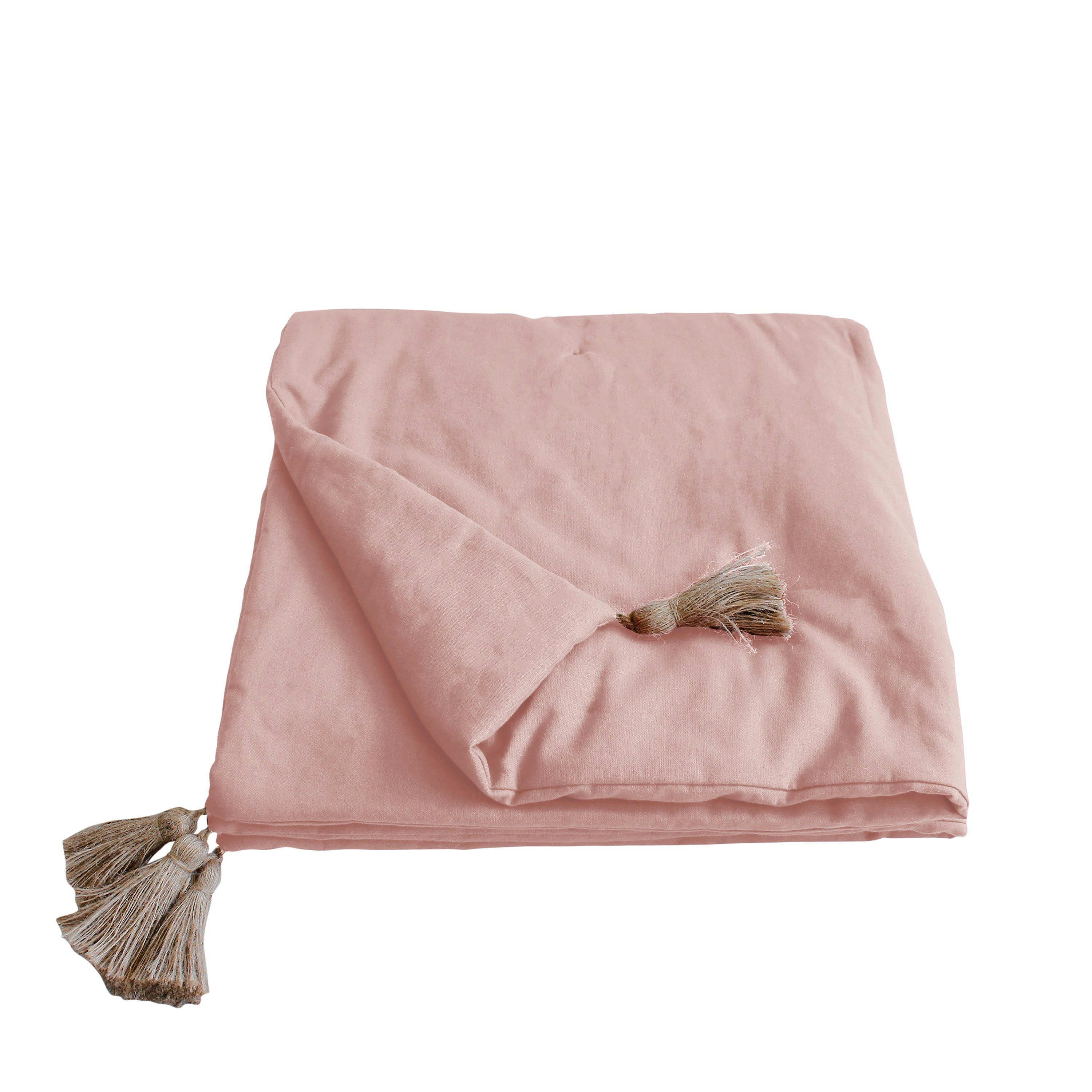 PANAMA - Édredon pompons jute vieux rose 90x190cm