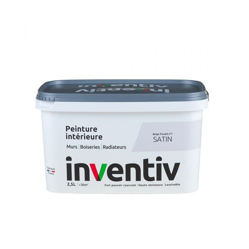 Peinture pour mur boiserie radiateur Beige Poudre n°7 satiné 2,5 L INVENTIV