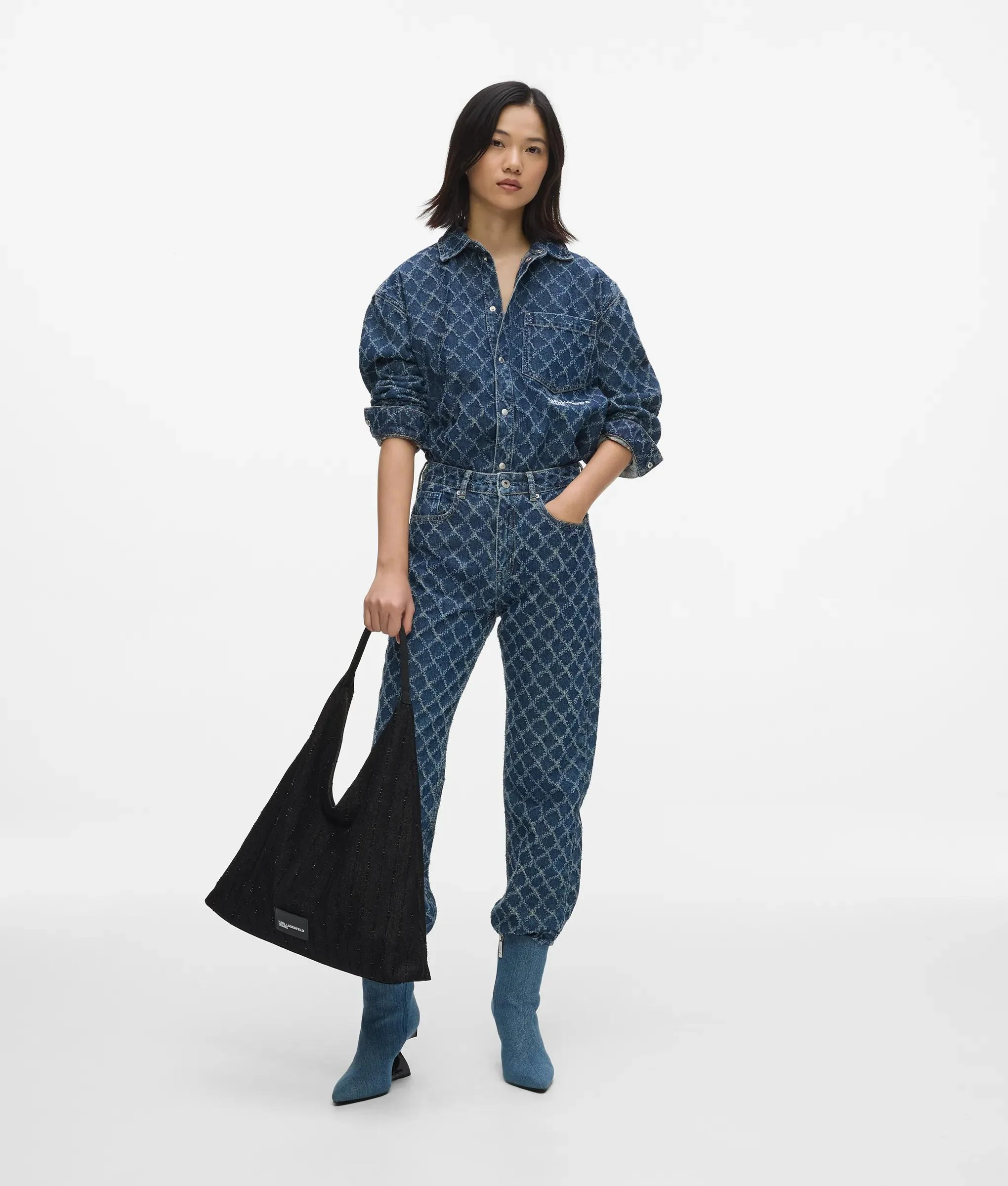 Sac cabas en denim à rayures fines de forme trapèze