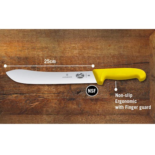 Victorinox Fibrox Wide Tip Butcher Bullnose 10" / 25Cm Knife Yellow 5.7408.25